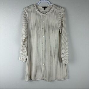 Eileen Fisher Off White Black 100% Silk Long Sleeve Mini Dress Tunic Top Size XS